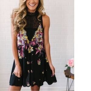 Free People Marsha Lace Slip Dress in Onyx Combo Size XS